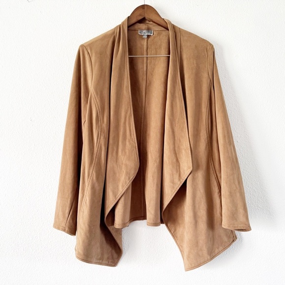 Brown Faux Suede Women's Jacket Boho JM Collection Size 1X Effortless Chic - Picture 1 of 9